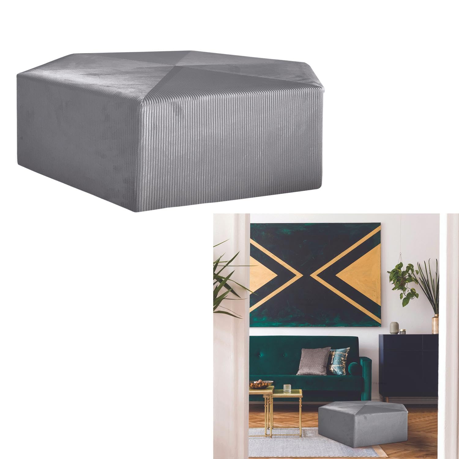HOME DECO FACTORY HD6709 - Pouf in Velluto Cotele Giulia Scuro, in textilene e Poliestere, Imbottitura in Poliuretano, Legno MDF, Grigio Topi, 75 x 75 x 30 cm