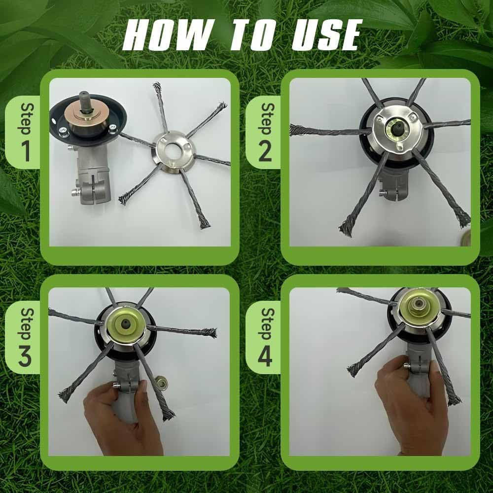 Generisch 2025 New Universal Steel Wire Grass Trimmer Head,with Adapter Kit,for Moss Grass Rust Removal,Compatible with Most Lawn Mower,Tool-Free Installation (6 Blades, 1pcs)