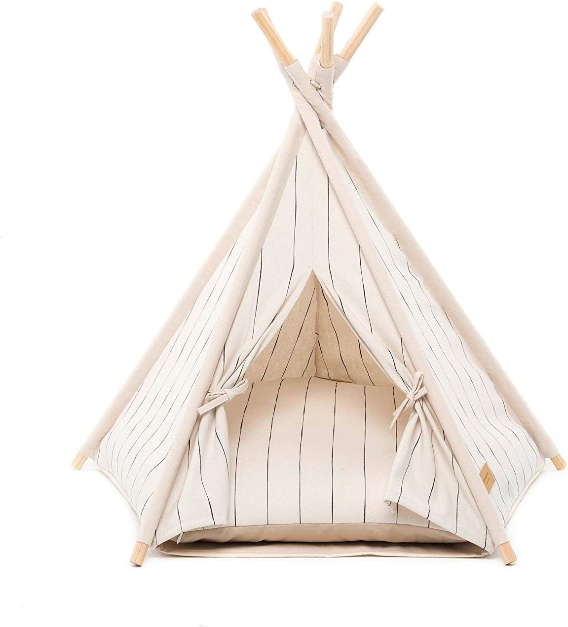 Amazon Huts And Bay デザイ ペット ティピー テント 室内 三角 犬小屋 夏冬 対応両面クッション付き アイボリー ストライプ 並行輸入品 Small Huts And Bay 犬小屋 通販