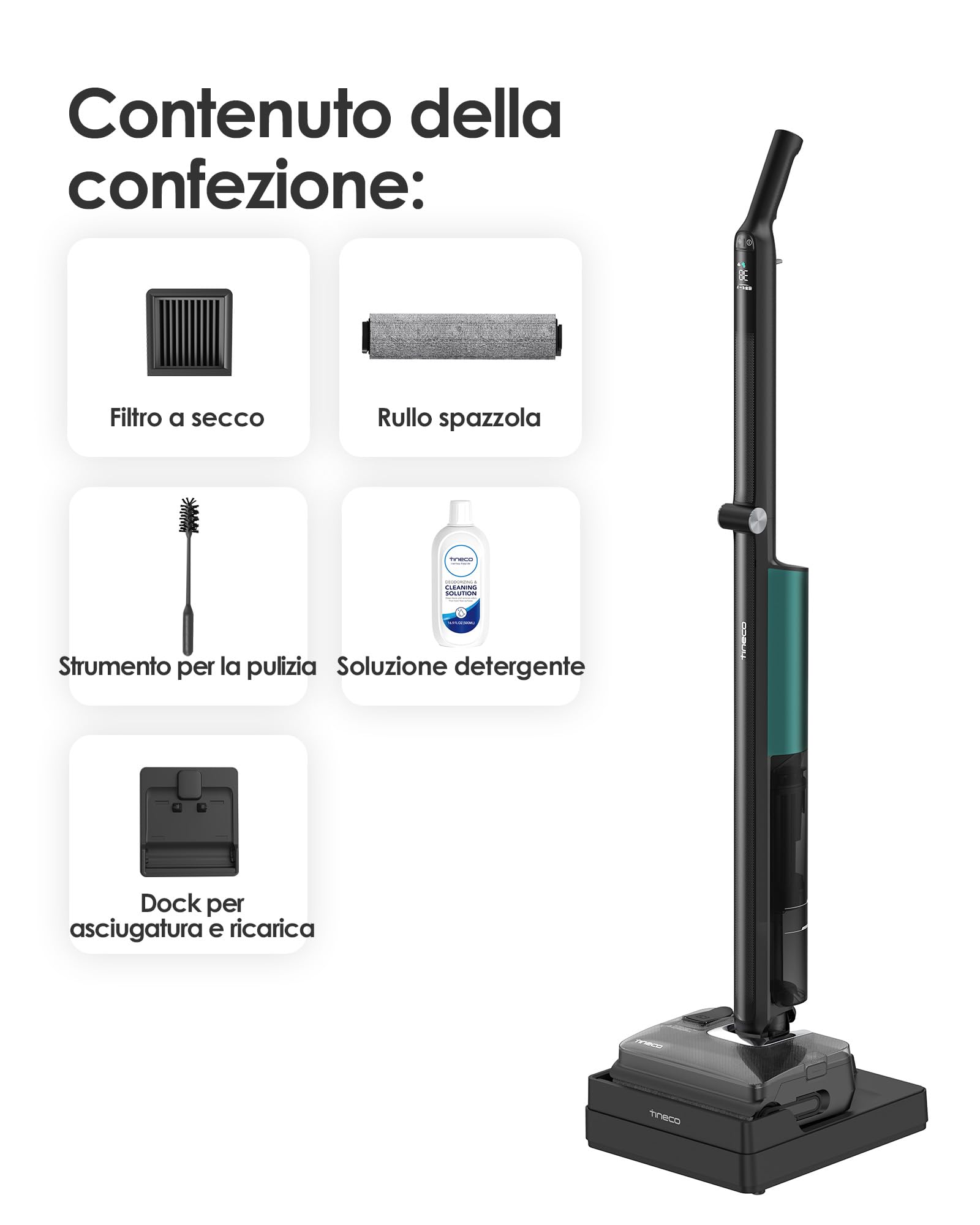 Tineco Floor One i7 Fold Lavapavimenti aspirapolvere senza fili, 22.000Pa, Anti-Groviglio DualBlock, Tubo 180°, FlashDry 85℃, 45 dB Silenzioso, 50min, Pulizia Bordi