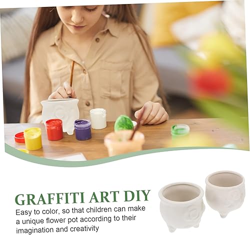Miniatura 7 de GANAZONO Macetas pintables de cerámica pintadas a mano para niños, macetas de graffiti DIY estilo aleatorio