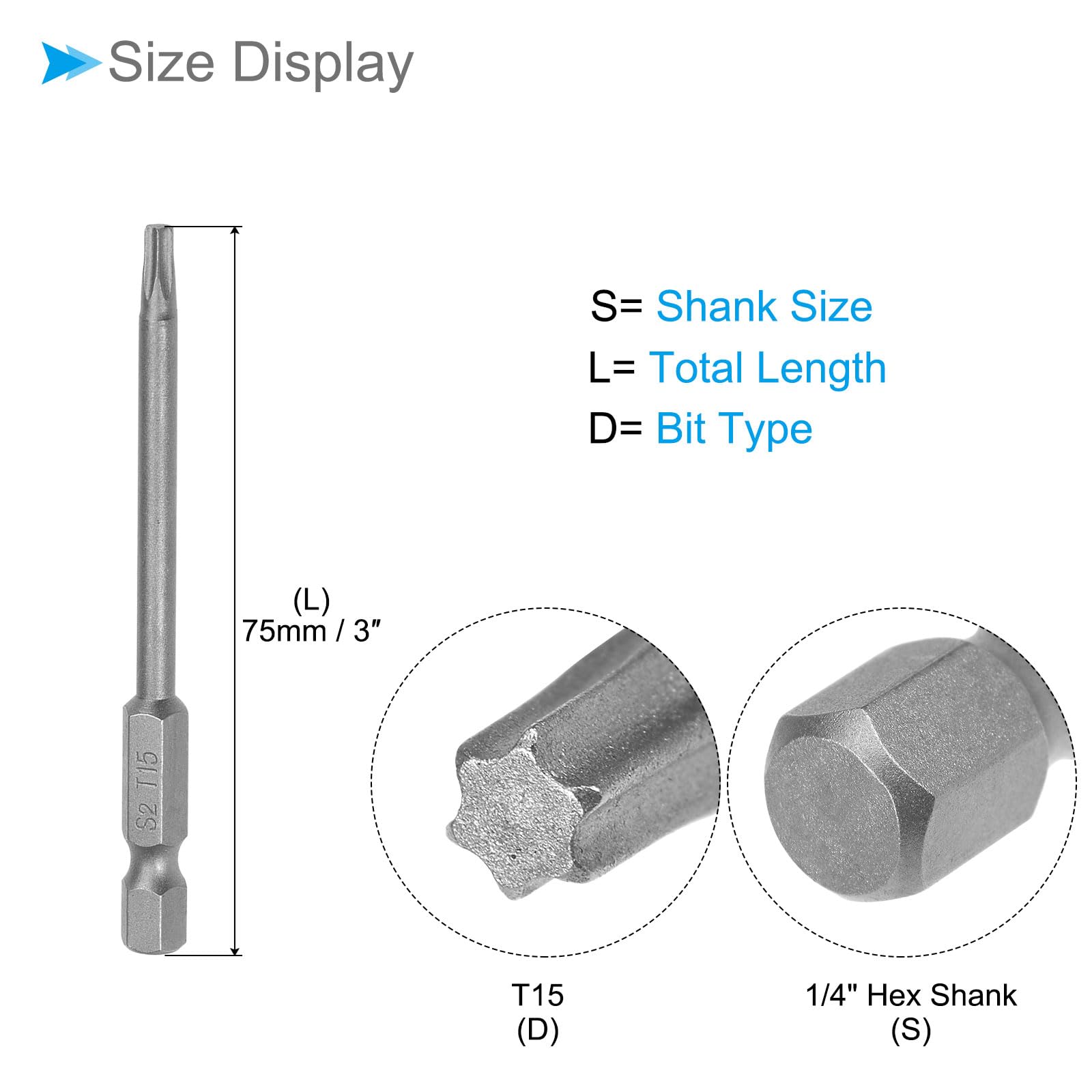 CoCud T15 Torx Head Screwdriver Bit, 3" Long 1/4 Inch Hex Shank, S2 Steel Magnetic Drill Bit Screw Driver - Image 2