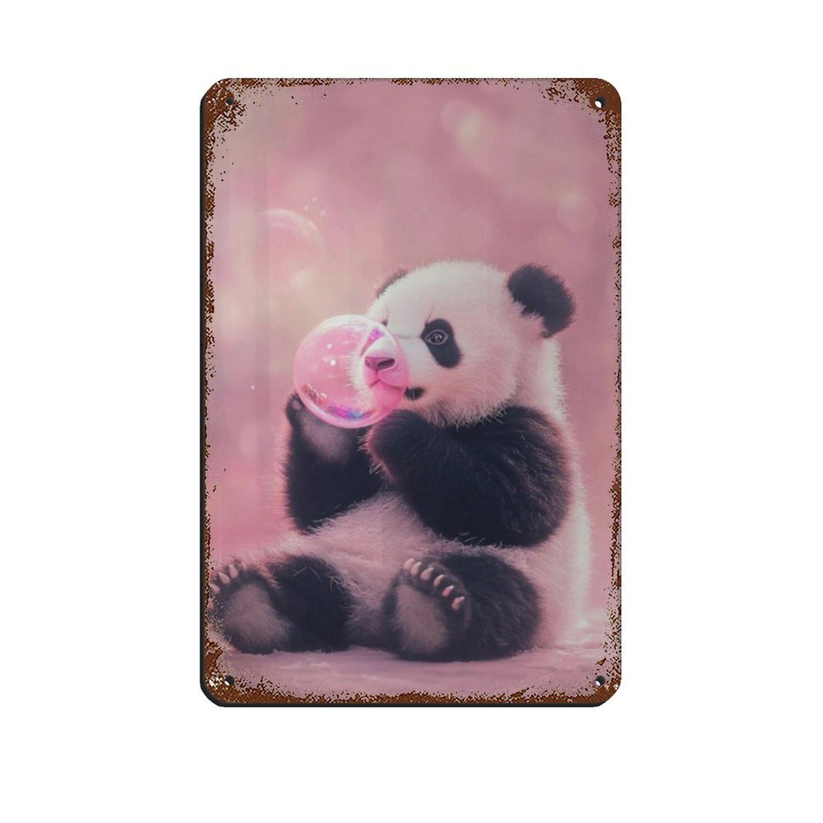 Lxwnze 20L X 30W Cm Cute Panda, Baby Panda Poster Tin Sign Vintage Metal Pub Club Cafe Bar Home Wall Art Decoration Poster Retro 8X12inch(20X30cm)