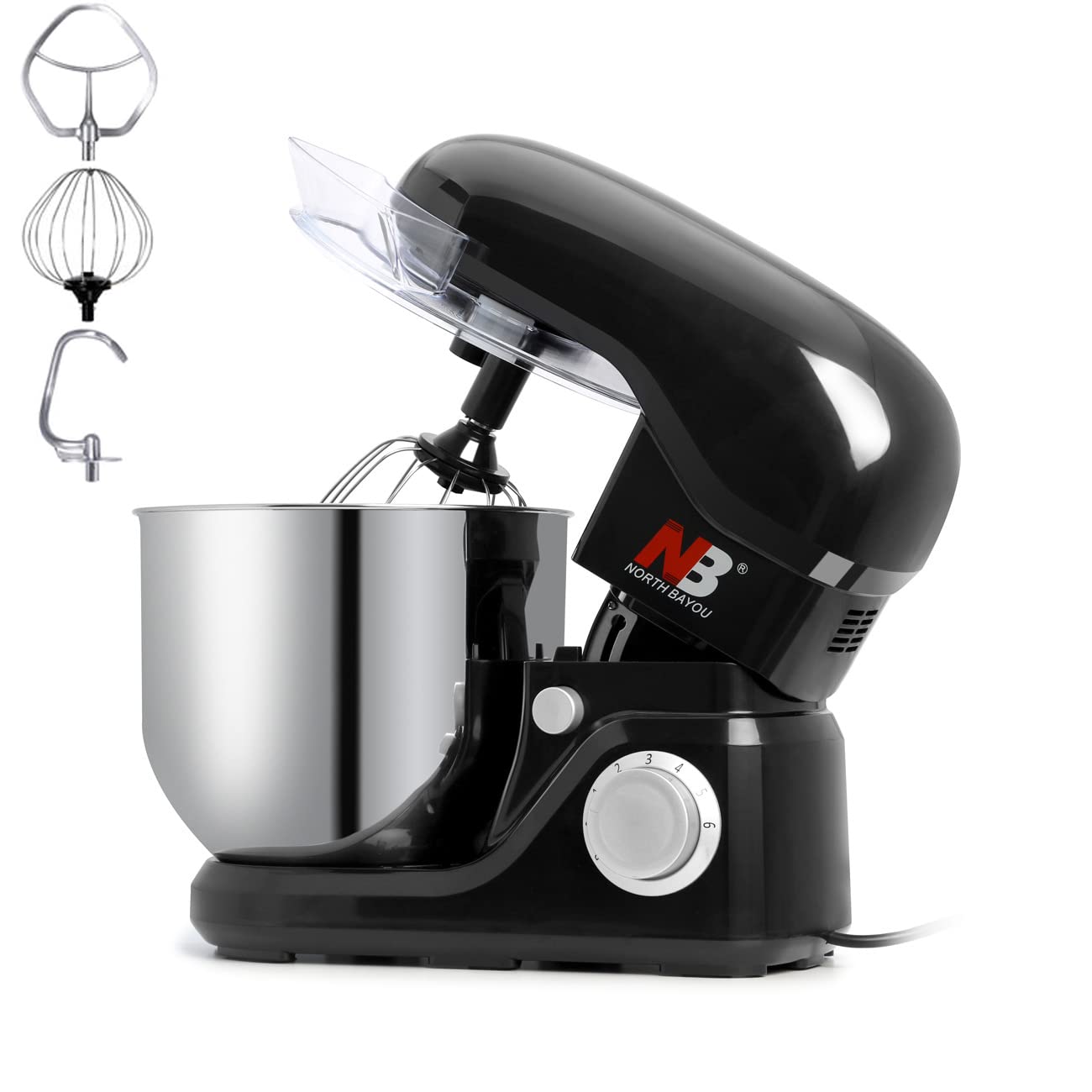 NB North Bayou Multi Functional Stand Mixer, 1200W 8 Liter Kitchen Electric Food Mixer 6-Speed with Beater, Dough Hook and Wire Whip.1 Year Warranty