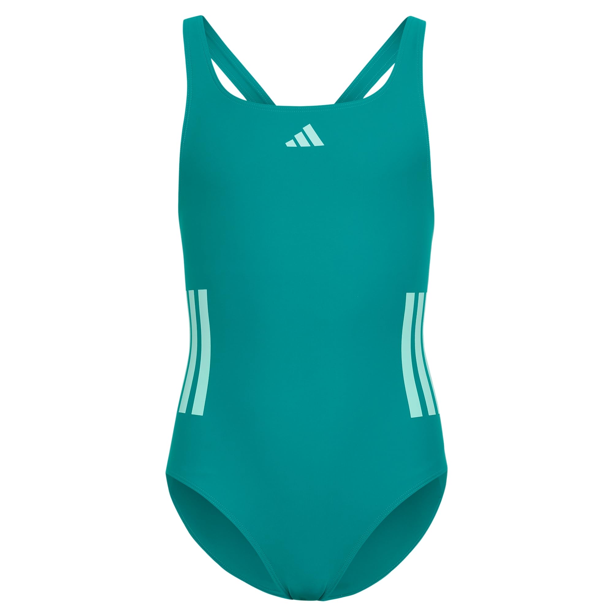 adidas Girl's 3-Stripes C-Back Swimsuit Kids Swimwear, Equipment Green/Clear Mint, 4-5 Years