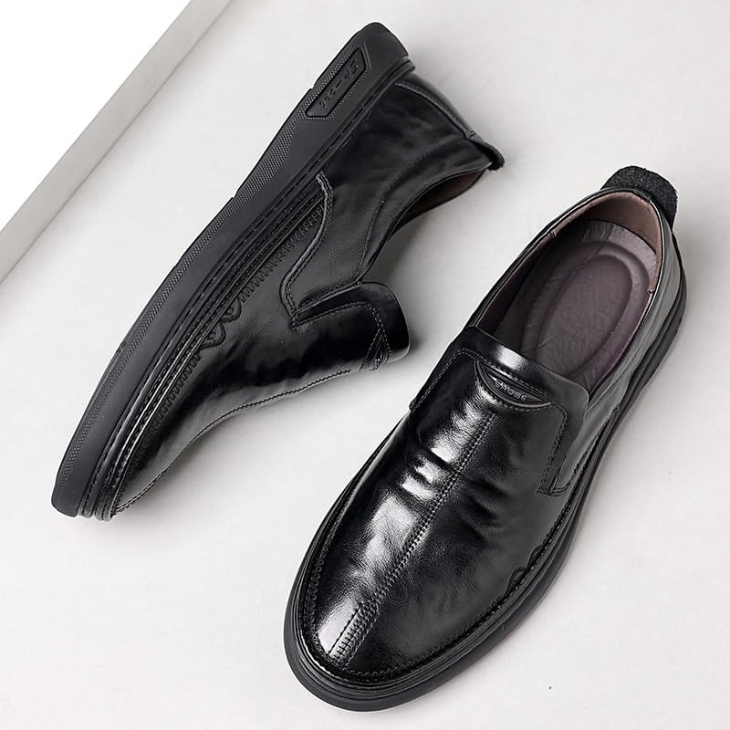 Round Toe Leather Shoes Men's Business Casual Loafers Men Lightweight Soft Breathable Slip-on Shoes3