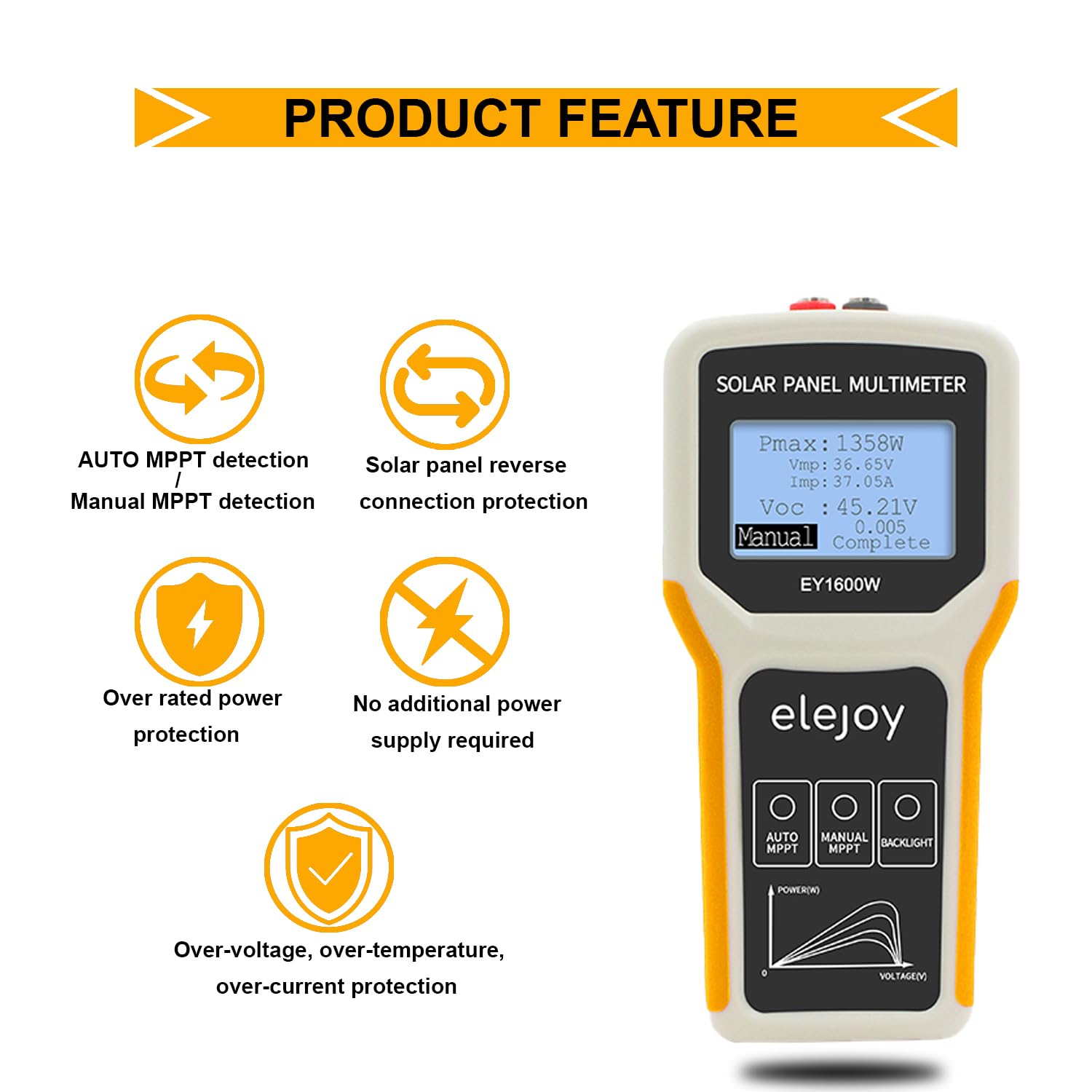 SolaMr 1600W Upgrade Solarpanel Tester MPPT Photovoltaik-Multimeter mit ultra Klarem LCD, Intelligente MPPT Leerlaufspannung Fehlersuche und Datenprüfung für Solar-PV-Prüfung -EY 1600W