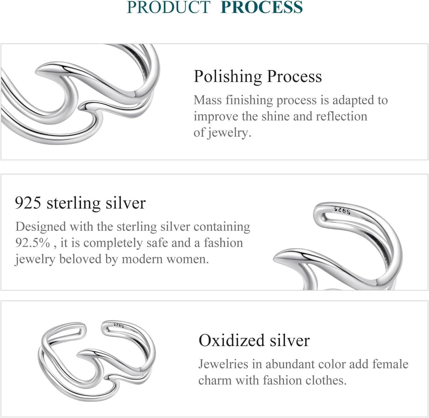 MUNDELL 925 Sterling Silver Simple Multi-layer Leaf Adjustable Ring Green Lucky Leaves Statement Ring for Women Promise Ring Fine Jewelry - Image 7