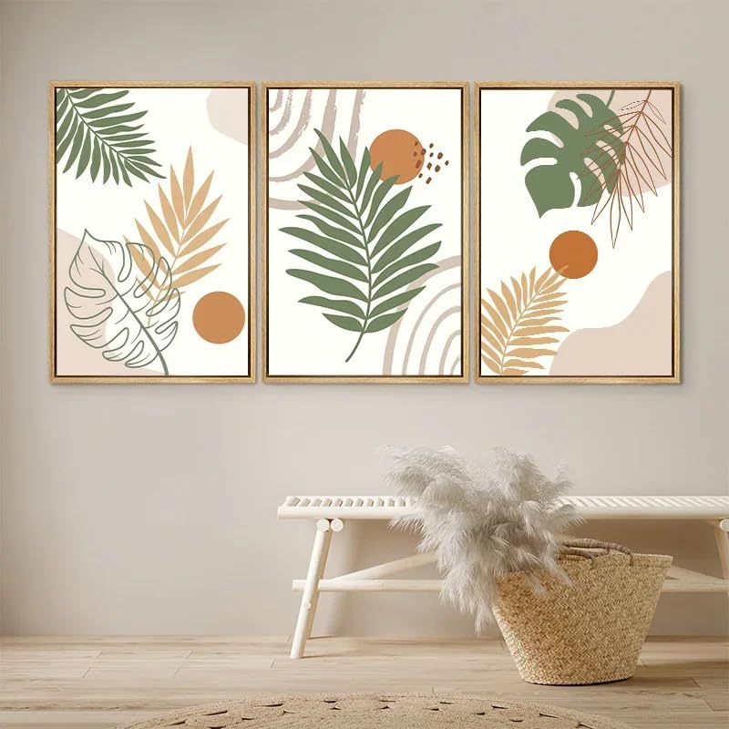 Tableau abstrait de feuilles vertes triptyque 50x70cm style bohème - 4