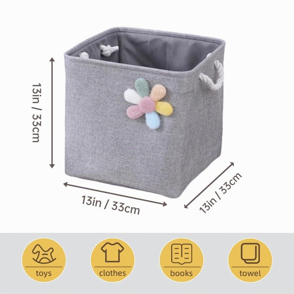 Set da 3 Organizer per Armadio,Ceste portaoggetti in Tessuto Pieghevoli con Manici per Scaffali Guardaroba,per Vestiti,Asciugamani,Giochi,33×33×33cm