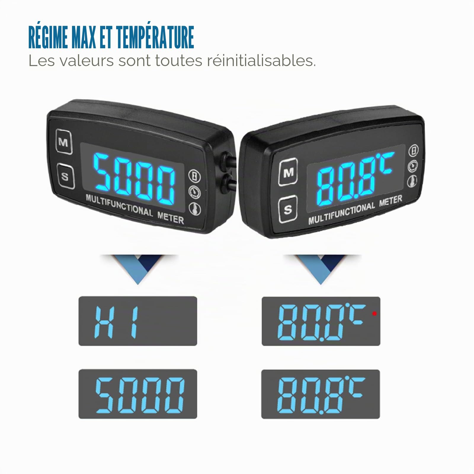 Runleader Compteur horaire LED numérique,affichage du régime et de la température,rappel de maintenance,fonctionnement à alimentation externe pour compresseur marin tondeuse-générateur