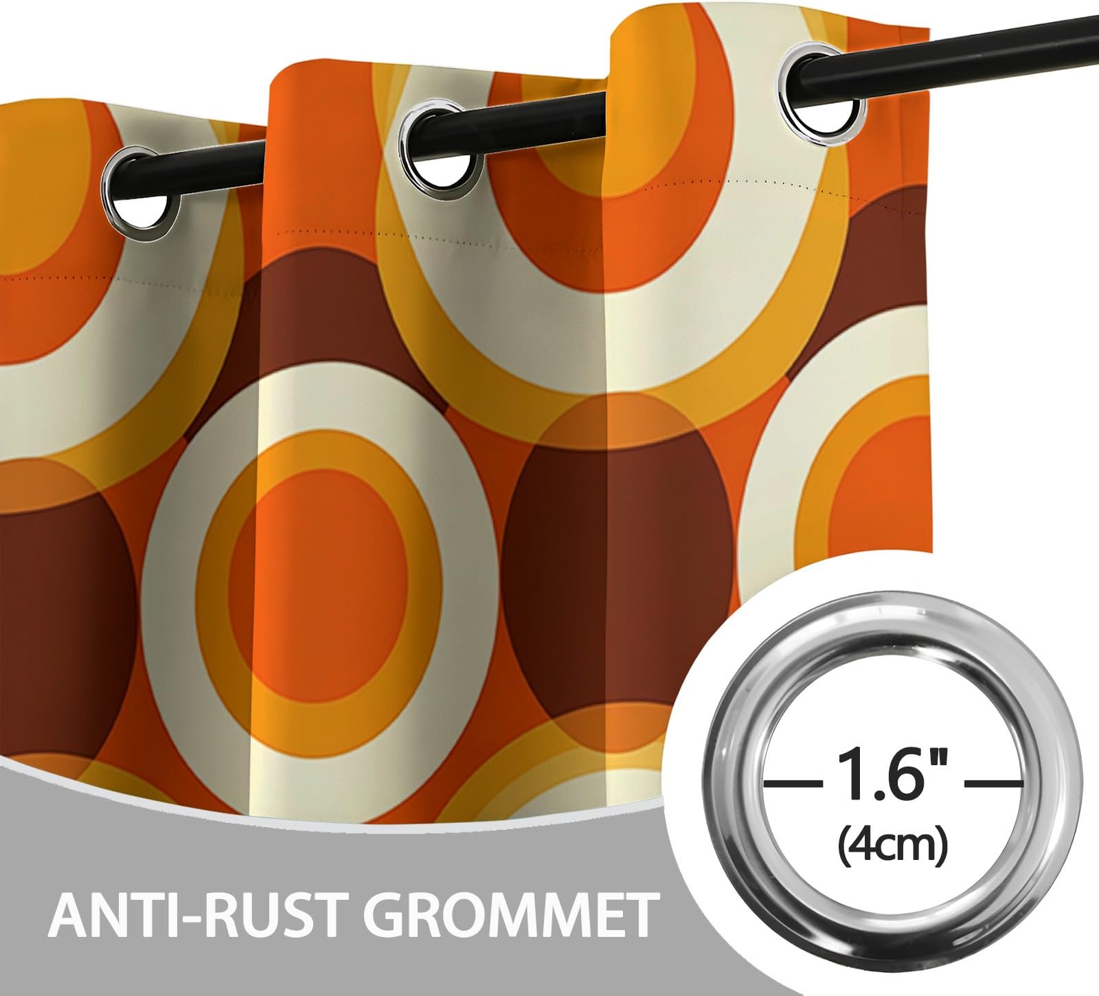 Motif à bulles rétro marron et orange Rideau Occultant - Rideaux Thermique Isolant Anti Froid Anti UV 2 Pièces 91.5 X 214 cm (LxH) Tenture Opaque à Oeillets pour Chambre Salon Cuisine Decoration