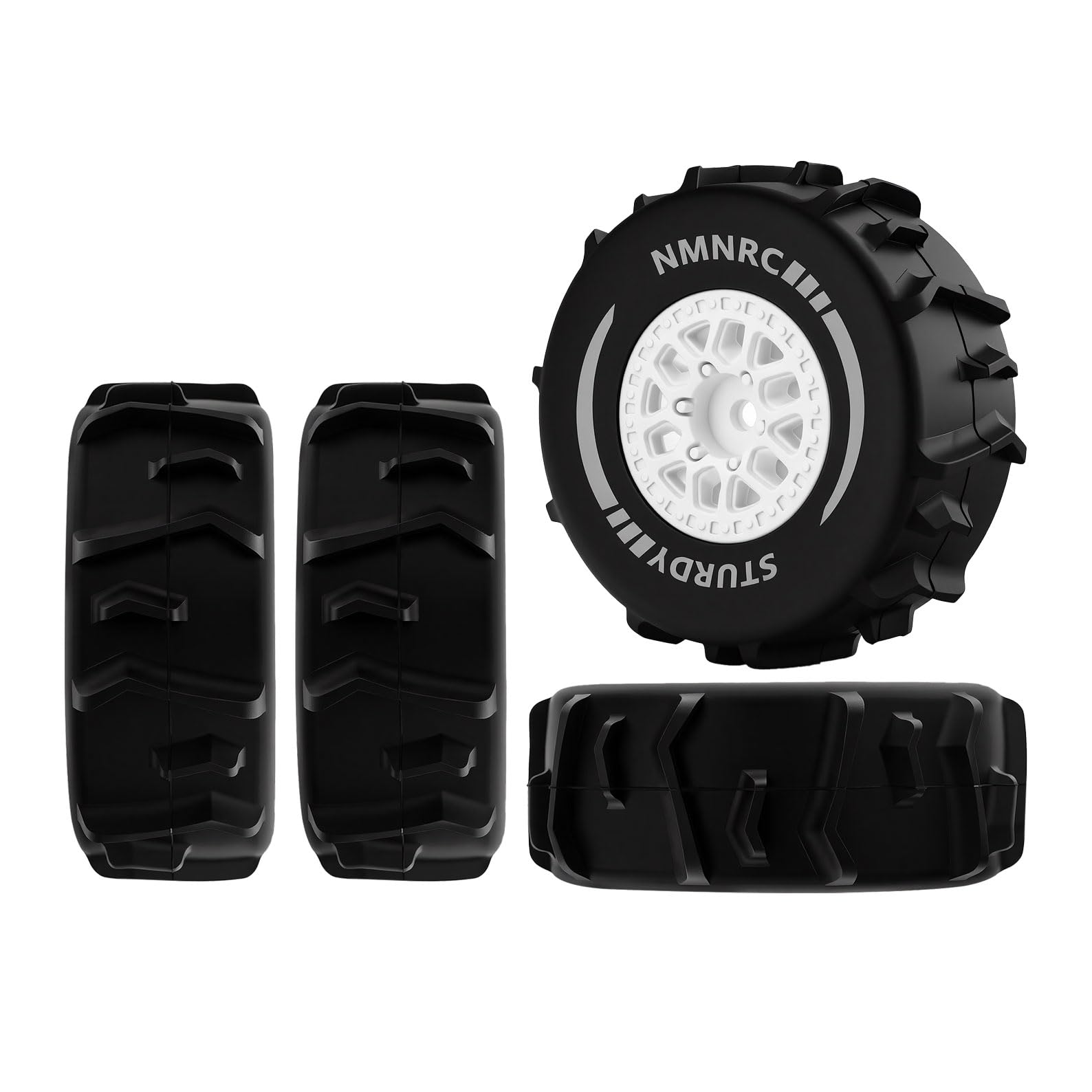 NMNRC Pre-glued Paddle Wheel and Tire Beach Sand Snow Desert for Arrma 1/16 Mojave Grom RTR Upgrades Part White
