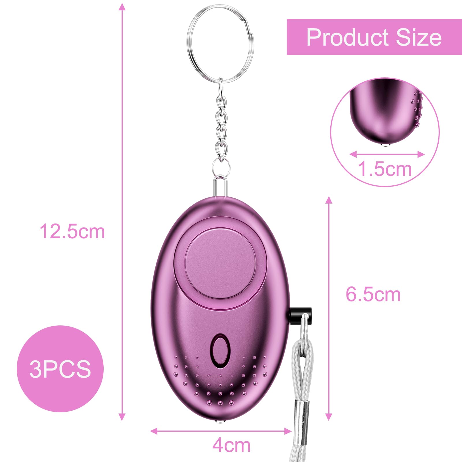 Gvolatee 3 Packs portachiavi autodifesa, 130DB portachiavi difesa personale, allarme antiaggressione con Luce LED, personal safety alarm, dispositivi di protezione personale per Donne, Bambini