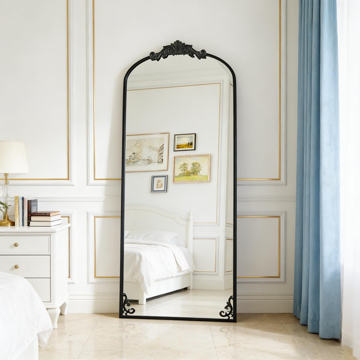 M&Catree Miroir Vintage Arc Pleine Longueur Mural Arqué Noir 179x69cm