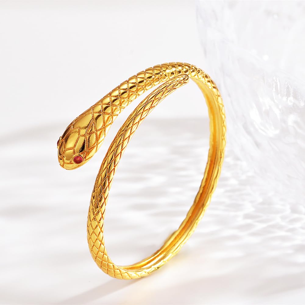 Pulsera de oro de serpiente espiritual dorada de 18k, modelo femenino, pulsera abierta ajustable de serpiente antigua personalizada, día de San Valentín