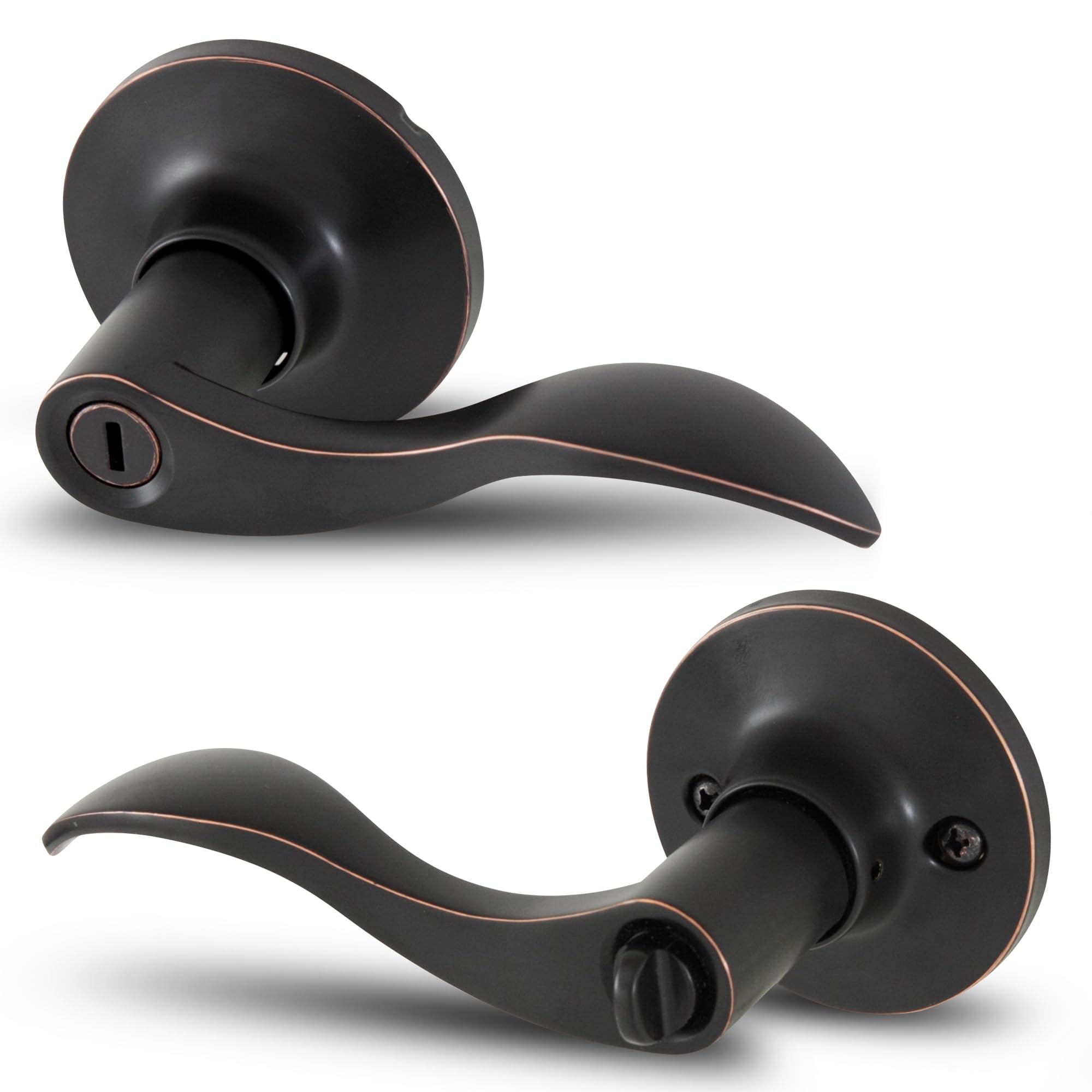 Safes & Door Locks - Wave Privacy Lever Door Handle with Lock - Interior Bedroom & Bathroom Door Handle - Reversible for Right & Left Sided Doors - 6.88"Lx2.75"W - Oil Rubbed Bronze, 8106402