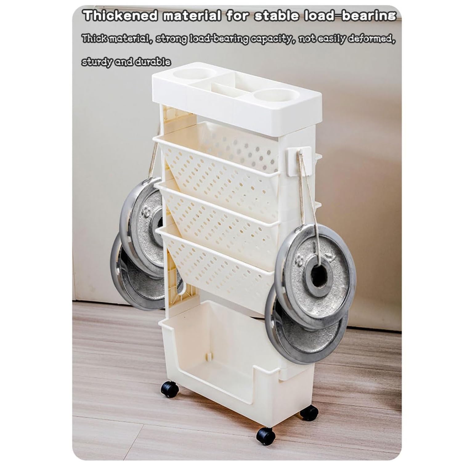 Carrito de Archivos con Ruedas de 5 Niveles y revistero, estantería móvil Blanca, Carrito Multiusos con Ruedas y estanterías.