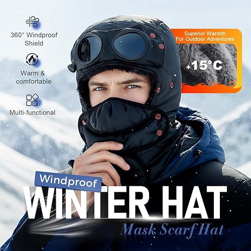 Miniatura 2 de Máscara de esquí, pasamontañas de invierno antiempañamiento cálido para hombres y mujeres, resistente al viento, motocicleta, snowboard y equitación