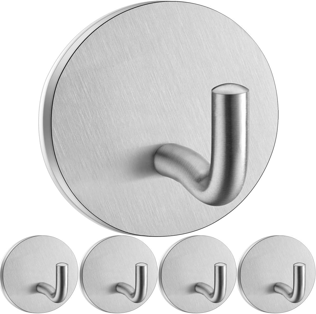 Uvish Self Adhesive Hooks Heavy Duty Bathroom Hand Towel Hook,Sticky Wall Hook Hanger Waterproof Coat Hook for Hanging Clothes,Robe Kitchen No Drill Door Hook,Stainless Steel,Oilproof-5 Pack