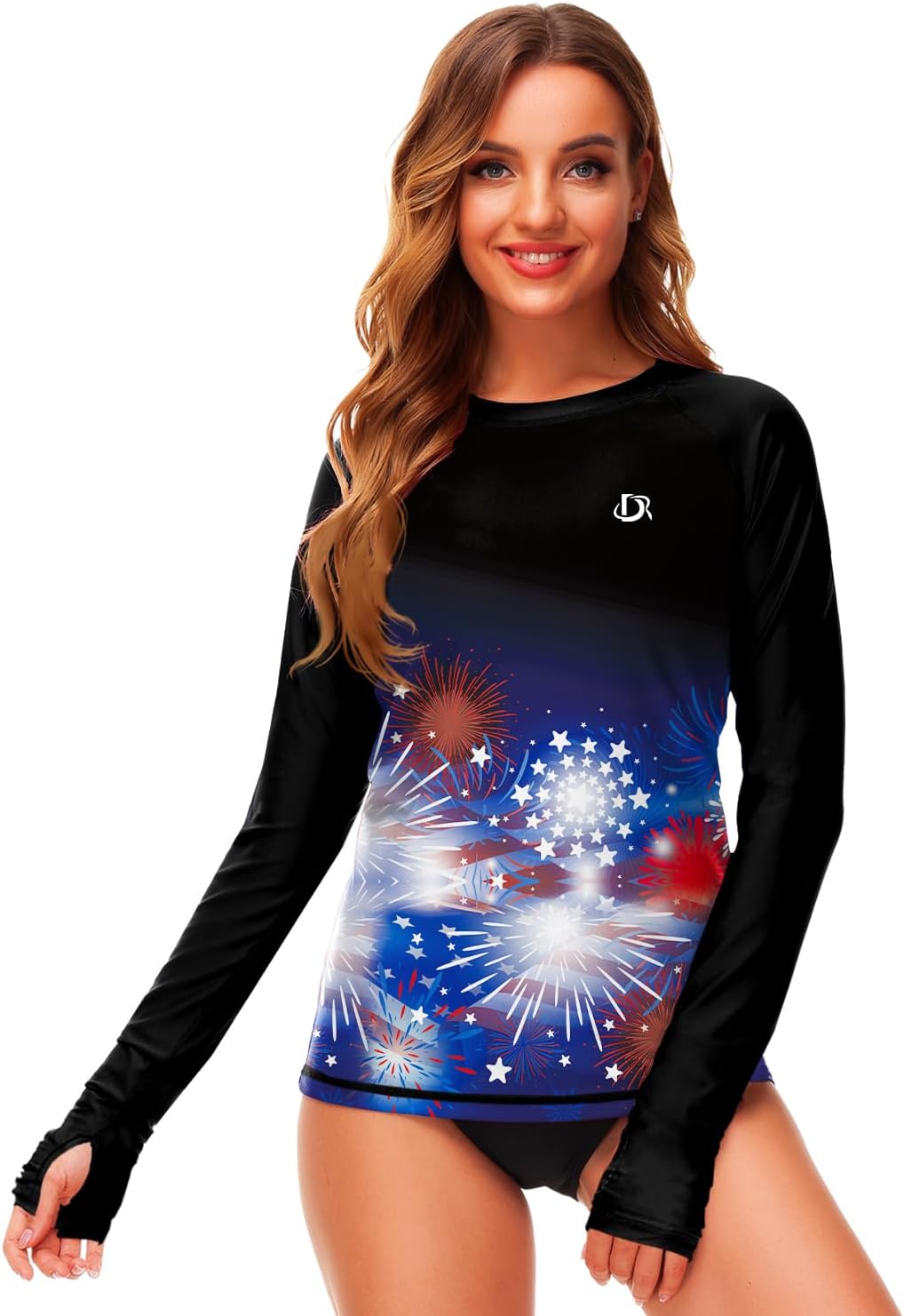 Deerose Womens Gradient Rash Guard UPF 50+ Swim Shirts Surfing Top with Thumb Hole