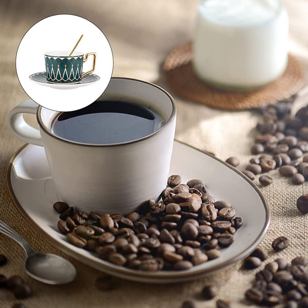 Tazas y platillos de café de Estilo Europeo con Cuchara, Tazas de té Reales de cerámica, Juego de Tazas de té con Flores Retro (Verde)
