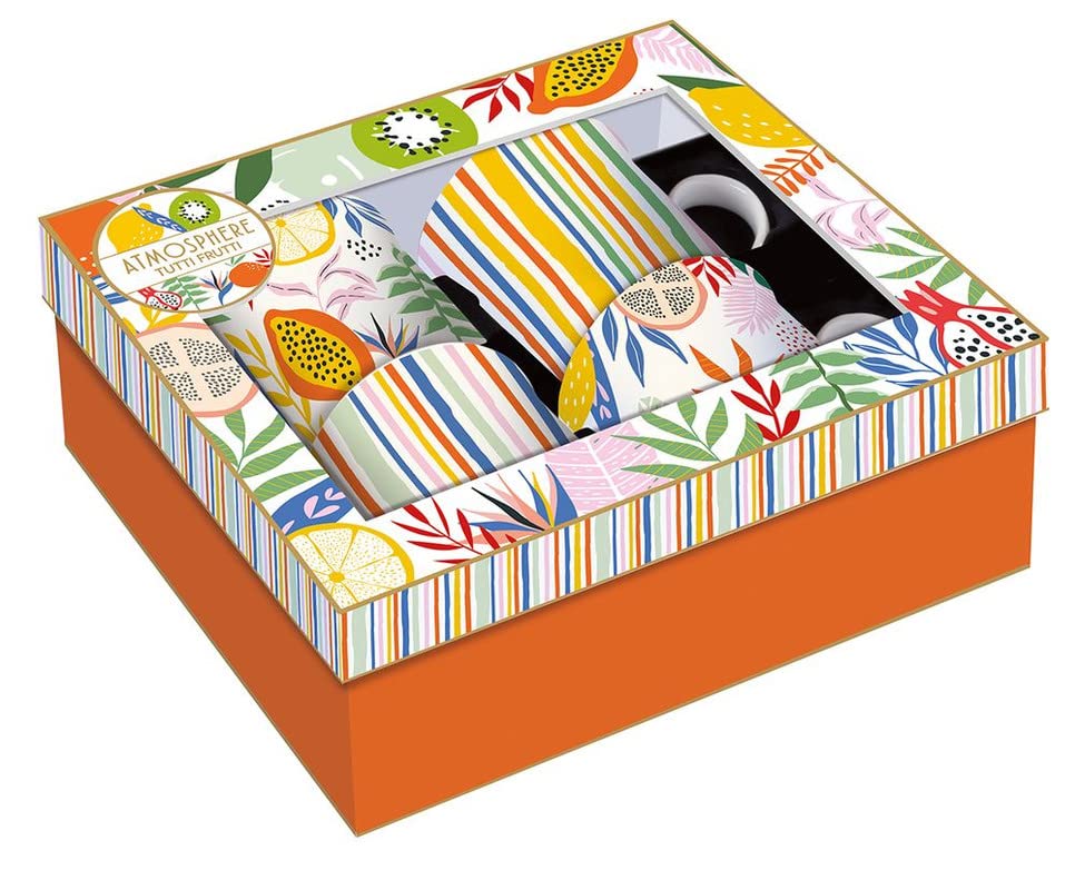 Homes r us Coffee Mania Tutti Frutti China Mugs, Multicolour - 300 ml, Set of 4