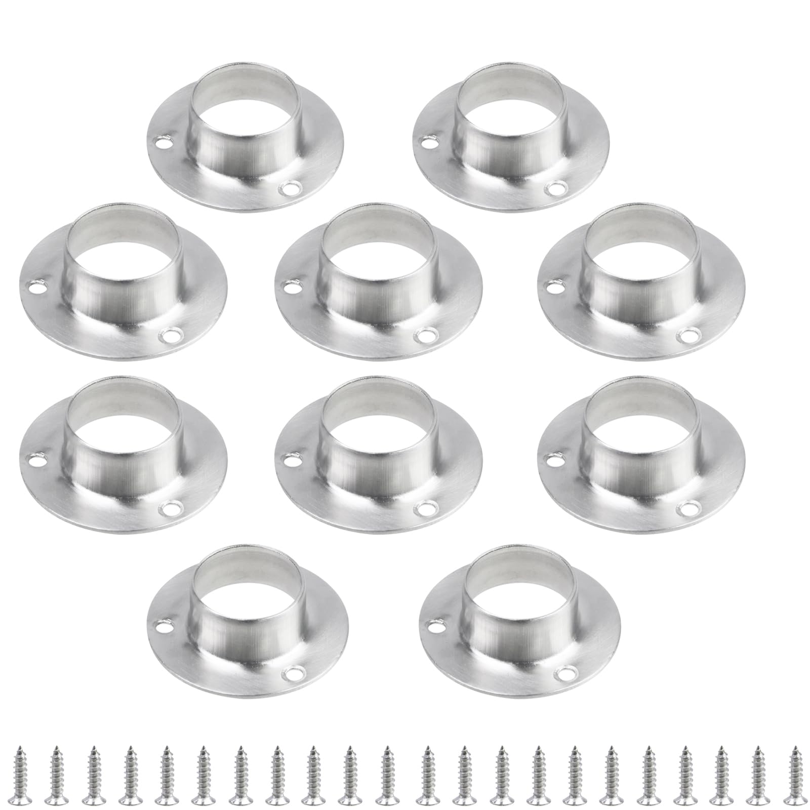 Geesatis 10PCS Flange Holder for Pipe Rod Support Wardrobe Ceiling Mounting Bracket, Stainless Steel Rod Flange, with Screws, Pipes Fit Dia 1",Silver