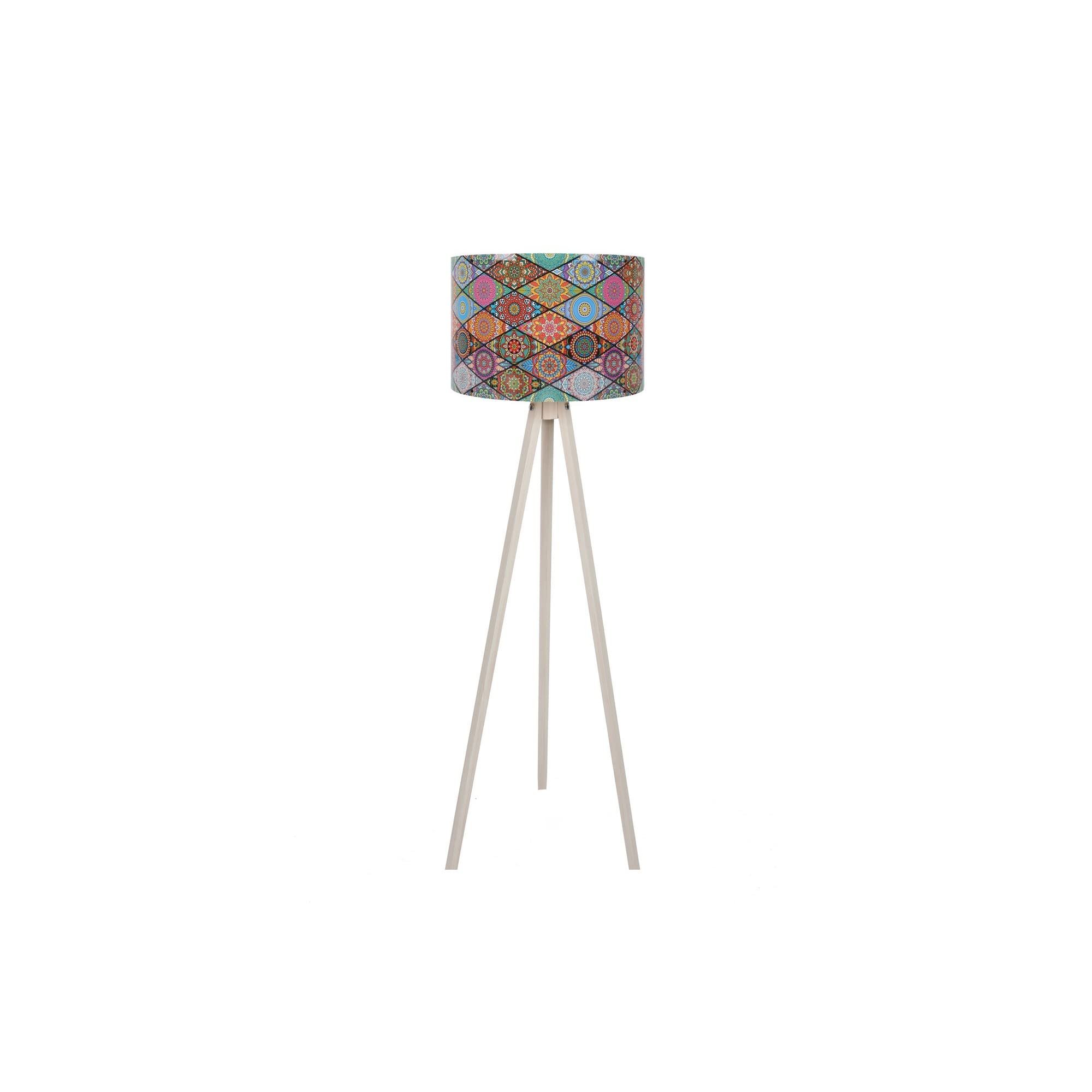 Lampadaire crème Tanganyika 145cm avec grand abat-jour et structure en bois MDF