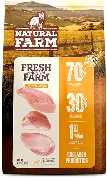 Natural Farm High Protein Dry Dog Food for All Life Stages with Collagen, Every Bag Contains 70% Real Chicken and 30% Ancient Super Food Grains, Complete and Balanced Nutrition, 4Lb Bag.
