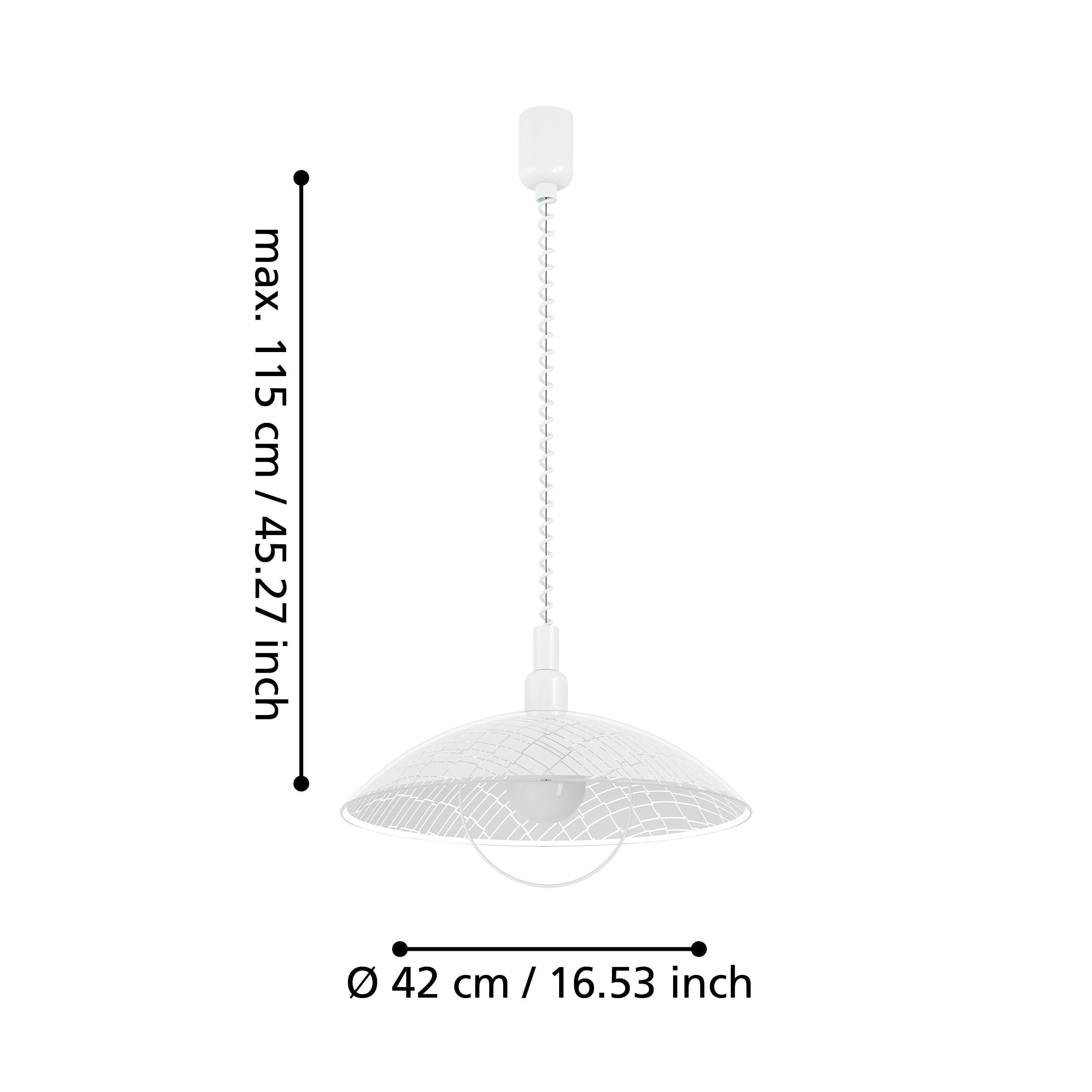 Eglo Alvez Lámpara colgante clásica de 1 foco con cable en espiral | regulable en altura, de plástico y cristal en blanco, transparente lámpara de cocina, para mesa de comedor, con casquillo E27