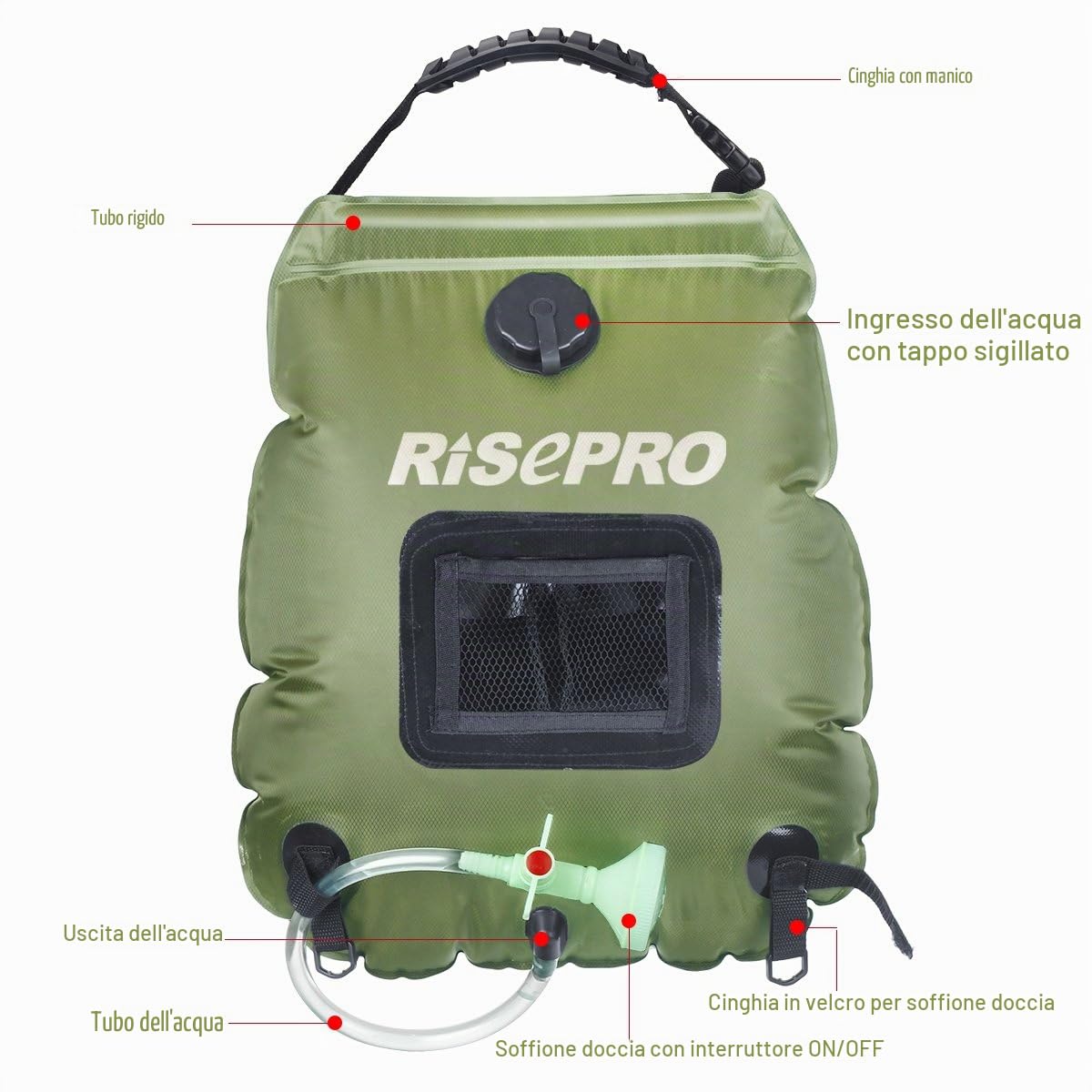 Solar Shower Bag, 5 gallons/20L Portable Outdoor Solar Heating Premium Camping Shower Bag Hot Water Temperature 45°C with Removable Hose Shower Head Camping Hiking Climbing Summer Shower