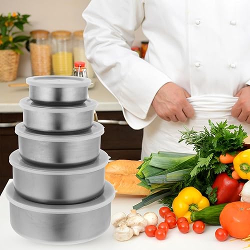 Miniatura 3 de 5 cajas de preservación de acero inoxidable con tapas, cuencos redondos de sellado para almacenamiento de alimentos para frutas, verduras y