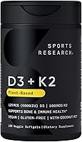 Vista 1 de Sports Research® Vitamina D3 + K2 con aceite de coco, vitamina D vegana 5000iu y vitamina K Mk7 de 100 mcg para apoyo óseo e inmunológico