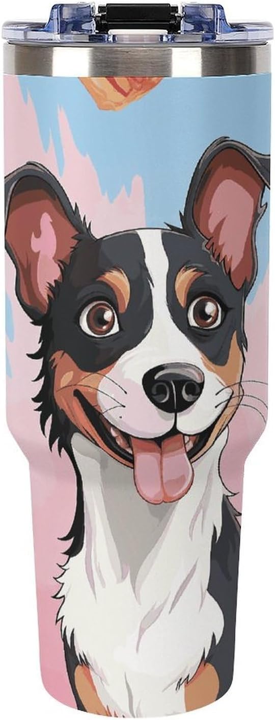 Rat Terrier Dog Travel Coffee Mug Reusable Durable Stainless Steel Insulated Tumbler with Handle And Straw Leak Resistant Portable Thermal Cup Gifts for Men Women 40 Oz