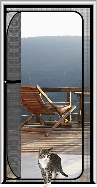 SHRRL Cat door screen Fits Door Size 80cmx200cm, Thickened Cat Resistant Mesh Screen Door for Living Room, Bedroom, Kitchen, Patio, Dog Cat Scratch Proof Screen with Zipper Closure