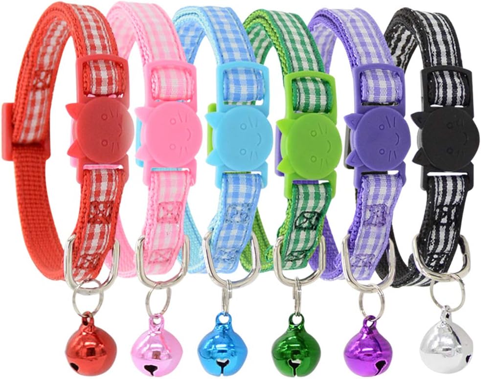 Plaid Cat Breakaway Collars with Bell, Adjustable Kitten Collars with Safety Buckle, Mixed Colors