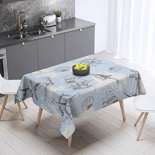 NUER Navigation Country Tablecloth Map Ocean Sailing Blue Rectangular Anchor Shell Picnic Plastic Waterproof Table Manteles A4 140x140cm disponible en Yaxa Colombia