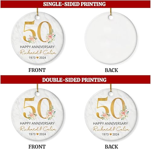 Miniatura 7 de Adorno personalizado para aniversario de boda del 50 aniversario  Adornos de Navidad de cerámica para aniversario de boda, recuerdos de boda, ideas