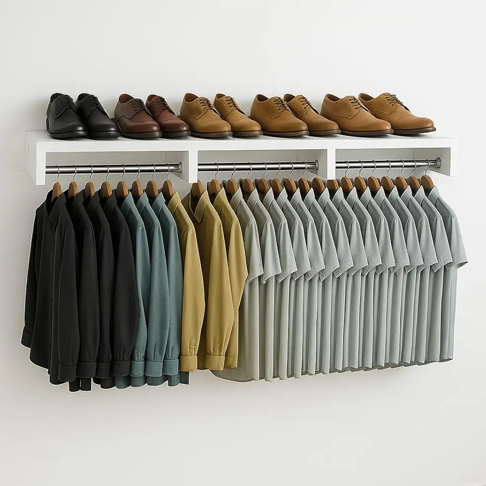 Kit 3 Cabideiro de Parede Closet Arara de Roupas Quarto MDF Branco 60 CM