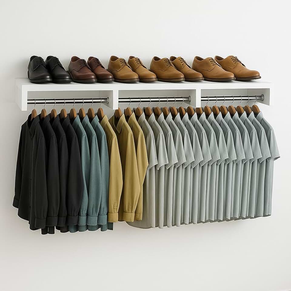 Kit 3 Cabideiro de Parede Closet Arara de Roupas Quarto MDF Branco 60 CM