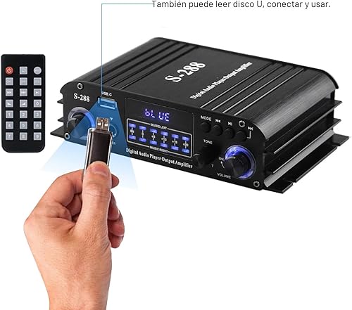 Miniatura 8 de Amplificador estéreo Bluetooth 5.0 de 4 canales, amplificador de potencia HiFi de 50 Wx4, 1200 W máximo, USB/SD/FM, receptor de audio doméstico
