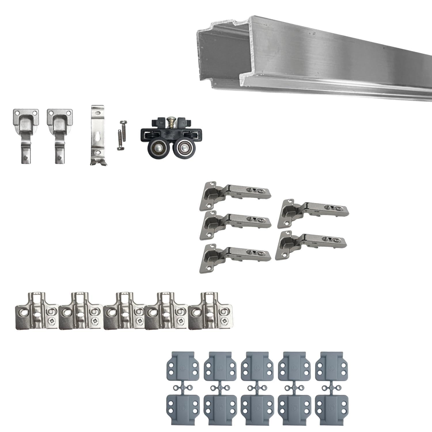 INDAUX Kit de herrajes deslizantes para puerta de muebles, armarios, guardarropa plegable con nueva opción Soft 25 kg (anodizadas, 2 puertas)