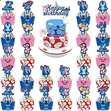 49pcs Stitch Cupcake Topper and Cupcake Wrapper,Happy Birthday Cupcake Decorations for Boys Girls Bi
