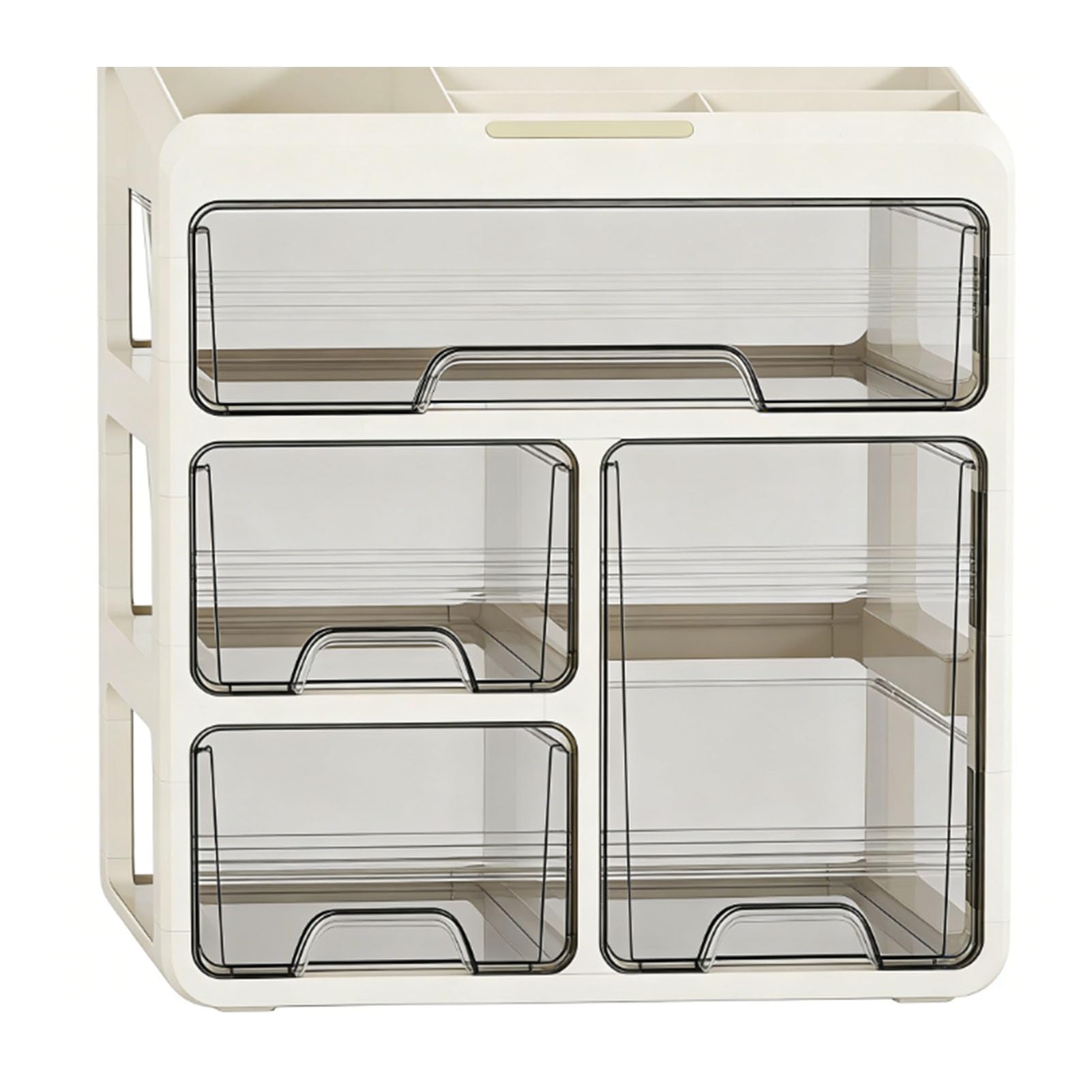 Organizer na Przybory do Makijażu Plastikowa Gablota na Kosmetyki z 4 Szufladami 4-poziomowe Przegródki 34 X 36,5 X 23,5 Cm do Toaletki Łazienka Sypialnia Przechowywanie Kosmetyków (kremowa