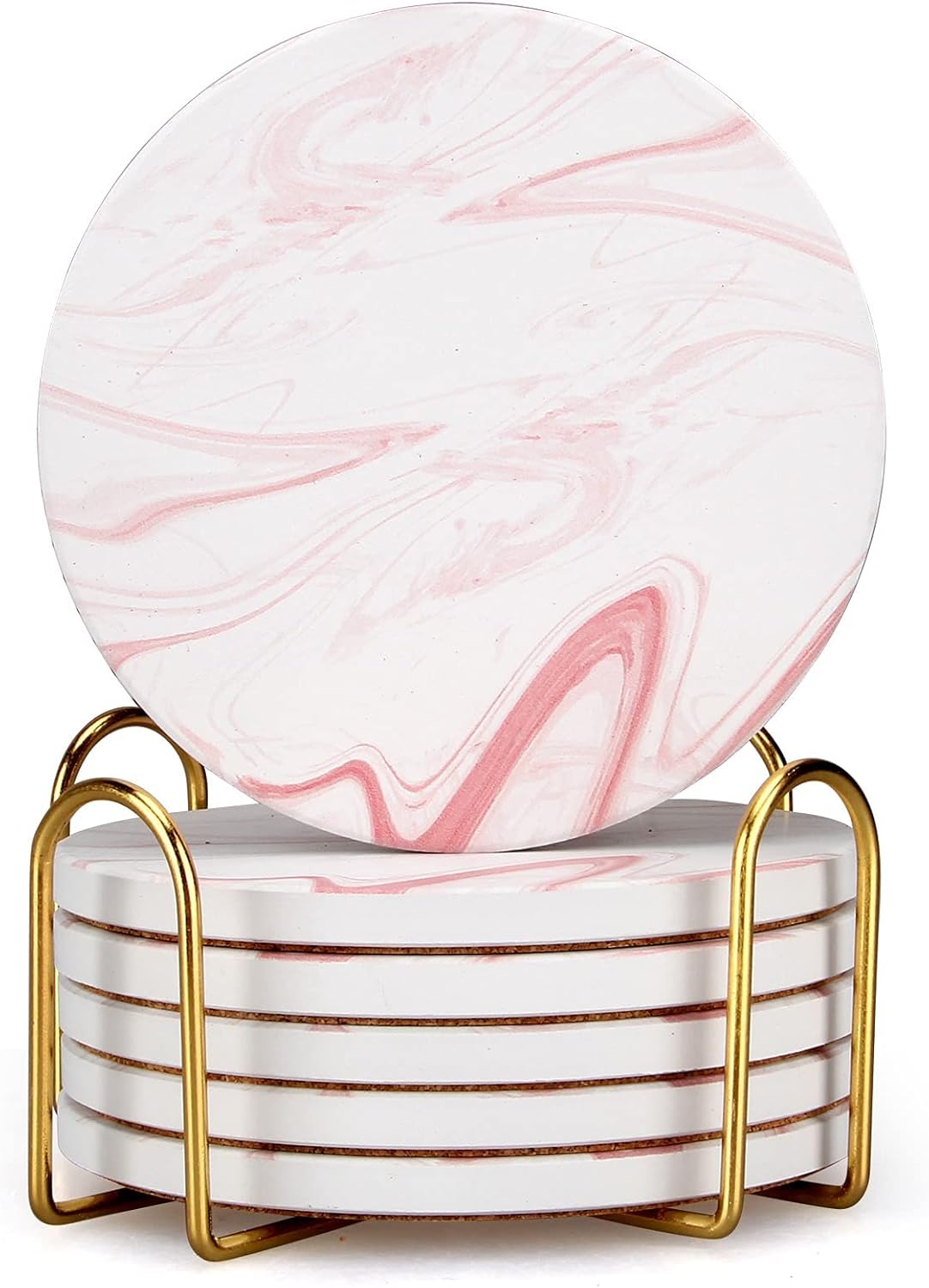 Amazon.com: 6 Pcs Cute Pink Marble Coasters Set for Drink Beverages ...