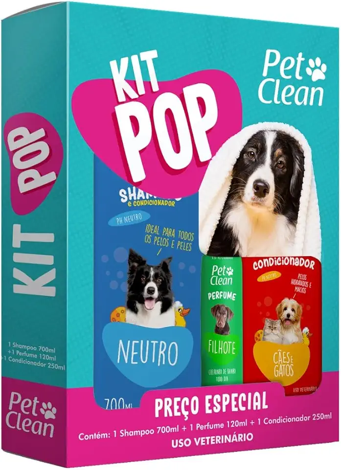 Kit Pop Shampoo Condicionador e Perfume para Cães e gatos Pet Clean
