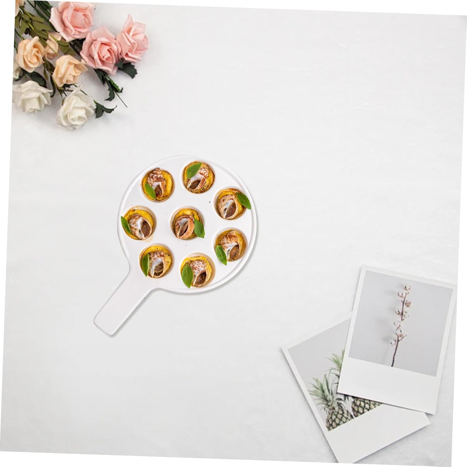 Footed Snail Plate White Ceramic Escargot Dish for Seafood Serving