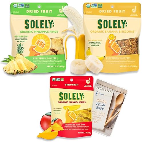 Paquete de 3 unidades de 3 unidades de frutas secas únicamente secas 1 de cada sabor (anillos de piña exclusivamente orgánicos de 5.5 onzas,