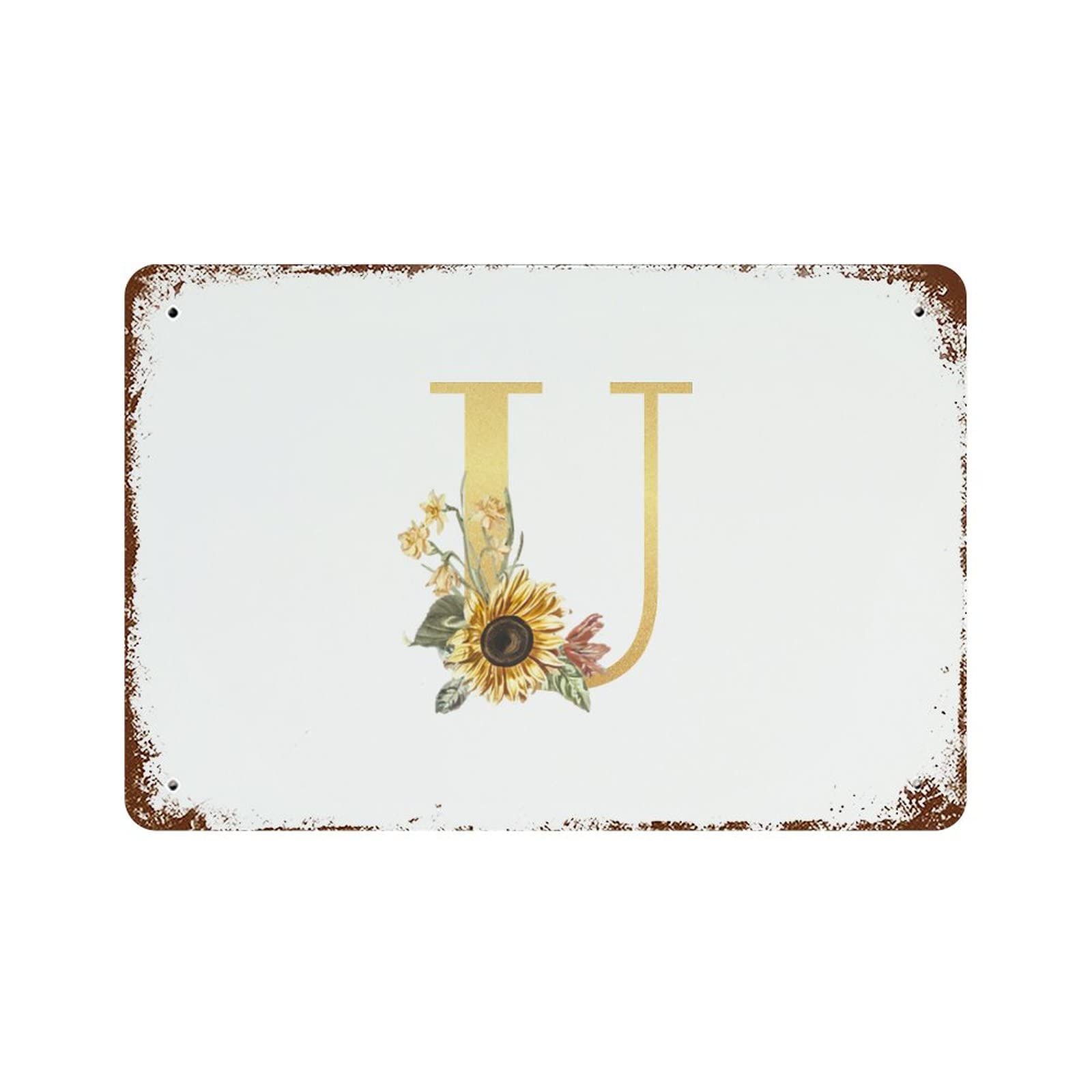 Monogramme floral en métal lettre U or pour décoration murale